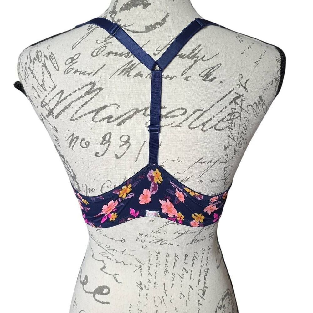 Pink Victoria's Secret Women's Size 36C Navy Pink Floral Padded Front Close Bra - Picture 2 of 5